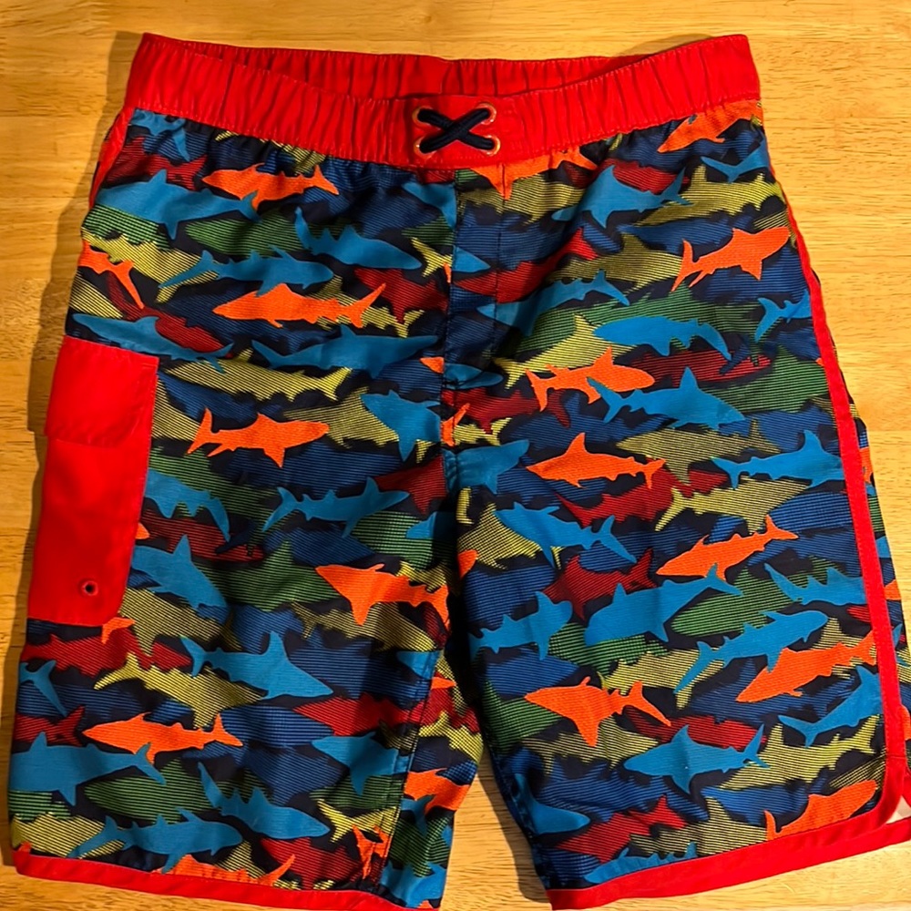 Lands’ End XL multicolor shark pattern swim trunks
